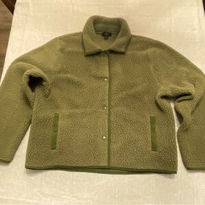 J. Crew Polartec Sherpa Button Down Jacket, L, olive Green - gently used